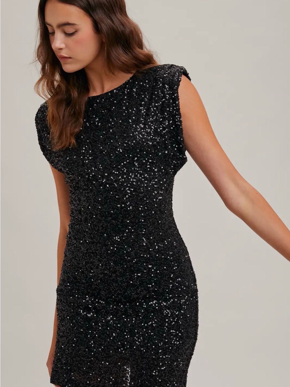 NWT: Black Sequin Cap-Sleeve Bodycon Dress